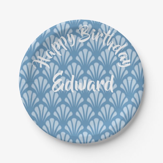 Blue Scallops Pattern Paper Plates (Front)