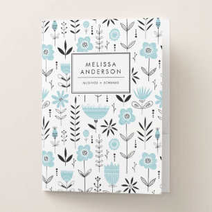 Blue Scandinavian Floral Pattern Custom Pocket Folder