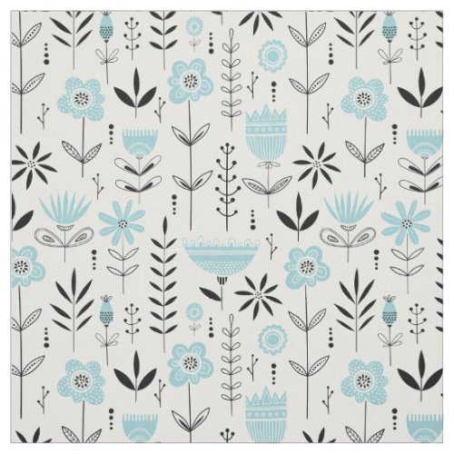 Blue Scandinavian Floral Pattern Fabric