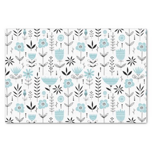 Blue Scandinavian Floral Pattern Tissue Paper