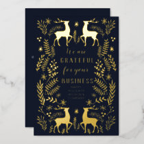 Blue Scandinavian Nordic Reindeer Business  Foil Holiday Card