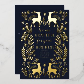 Blue Scandinavian Nordic Reindeer Business  Foil Holiday Card by XmasMall at Zazzle