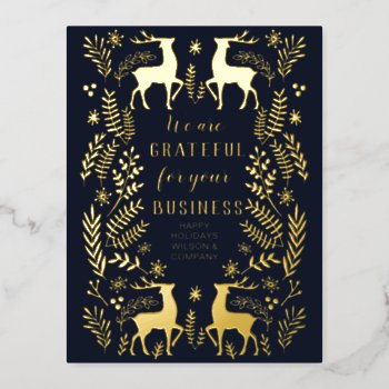 Blue Scandinavian Nordic Reindeer Business  Foil Holiday Postcard by XmasMall at Zazzle
