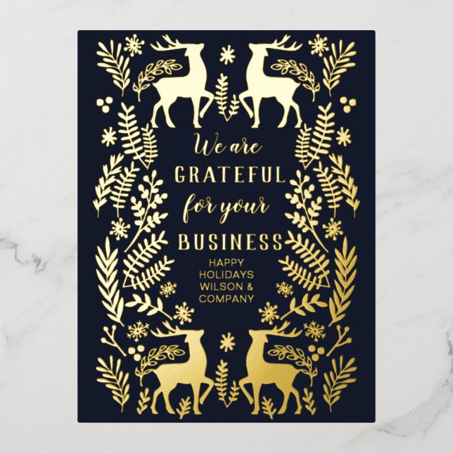 Blue Scandinavian Nordic Reindeer Business  Foil Holiday Postcard (Front)