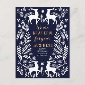 Blue Scandinavian Nordic Winter Reindeer Business Holiday Postcard by XmasMall at Zazzle