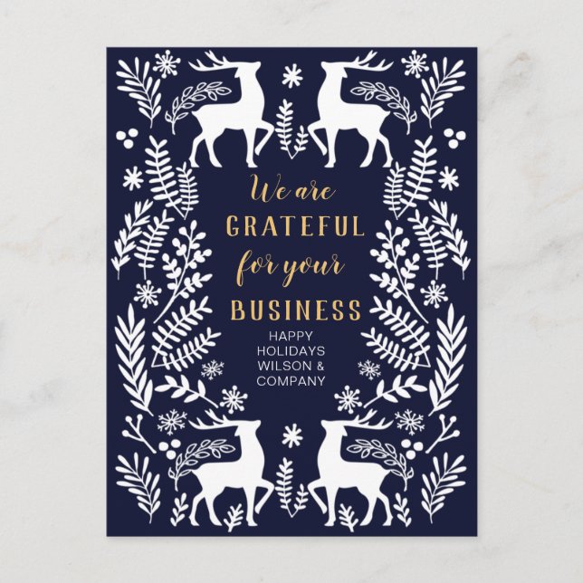 Blue Scandinavian Nordic Winter Reindeer Business Holiday Postcard (Front)