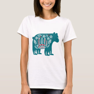 Blue Scandinavian Vintage Floral Bear T-Shirt