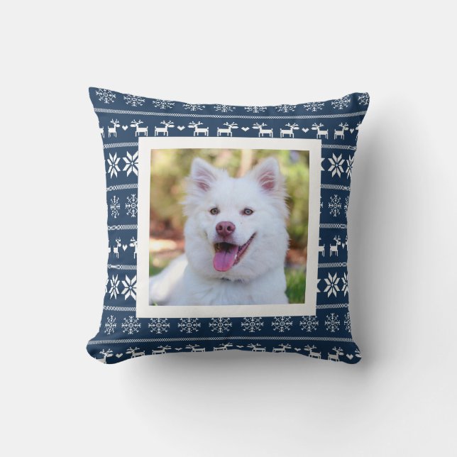 Blue Scandinavian Winter Pattern - Add Photo Throw Pillow (Front)