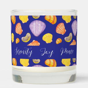 Blue Scented Candle with Watercolor Seashells