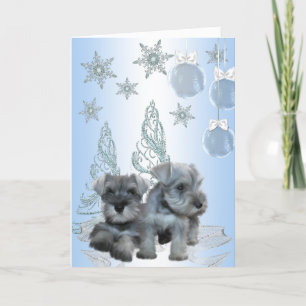 Blue Schnauzer Puppies Christmas Card