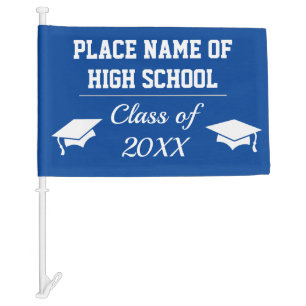 Blue School Colors Custom High School Graduation Car Flag