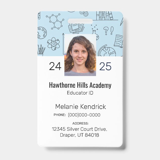 Blue School Icons Homeschool Educator ID Badge (Front)