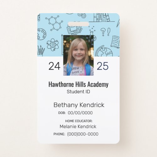 Blue School Icons Homeschool Student ID Badge