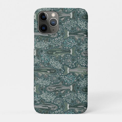 Blue School of Fish Brook Trout _ NH State Fish iPhone 11 Pro Case