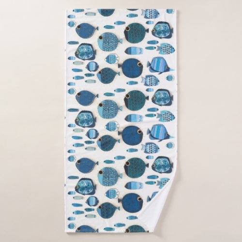 BLUE SCHOOL OF FISH PRINTED TOWEL