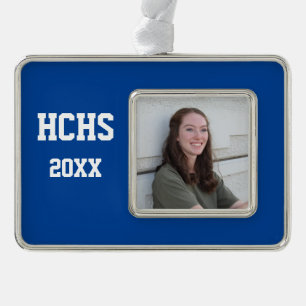 Blue School Team Colors with Photo and Year Christmas Ornament