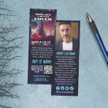 Blue Science Fiction Book Cover About the Author Bookmarks<br><div class="desc">Cool promotional bookmark for a science fiction author promoting their newest book. Against a sci fi background with a hint of a galaxy pattern add your book cover, a tagline or short summary, and a QR code your readers can scan to easily find where to buy your book online. On...</div>