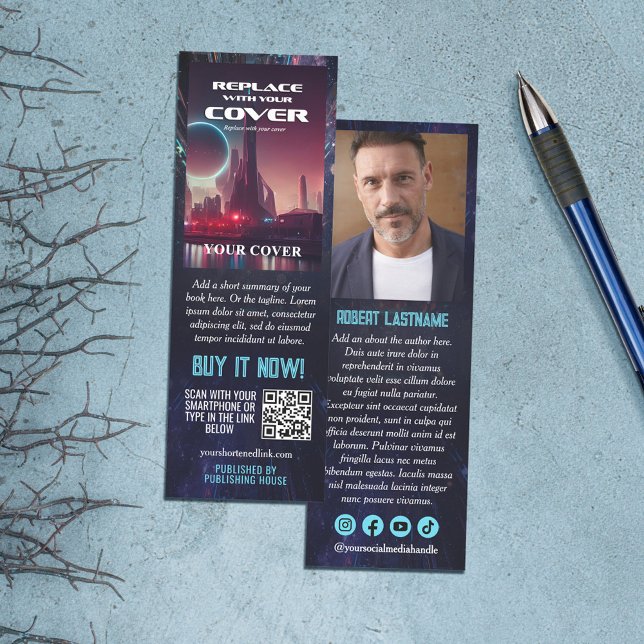 Blue Science Fiction Book Cover About the Author Bookmarks (Creator Uploaded)