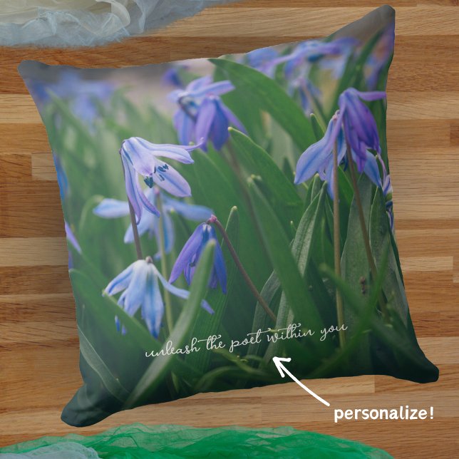 Blue scilla flowers in the spring garden throw pillow (Creator Uploaded)
