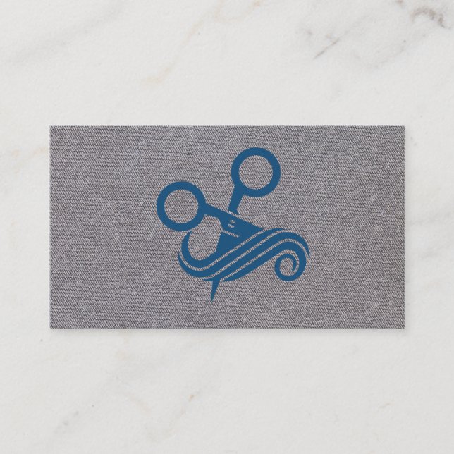 Blue Scissors | Gray Texture Background Business Card (Front)
