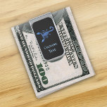 Blue Scorpion Silver Finish Money Clip<br><div class="desc">Blue scorpion drawing with 3D shading. Custom background color. Custom text.</div>