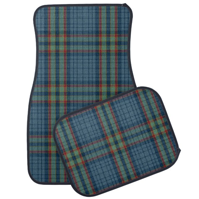 Blue Scotland Tartan Plaid checkers pattern Car Floor Mat (Set)