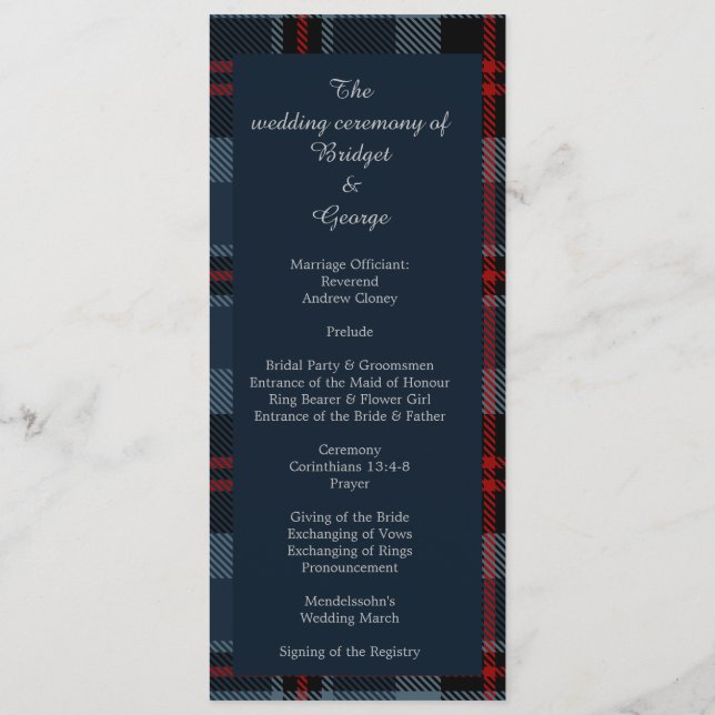 blue scottish country wedding program & menu (Back)