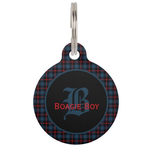 Blue Scottish Plaid Monogrammed Large Pet ID Tag