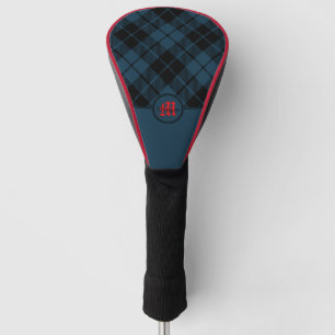Blue Scottish Plaid Red Monogram Golf Head Cover