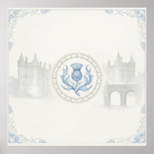 Blue Scottish Thistle Castle Heritage Art Poster