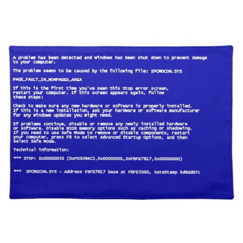Blue Screen of Death Placemat