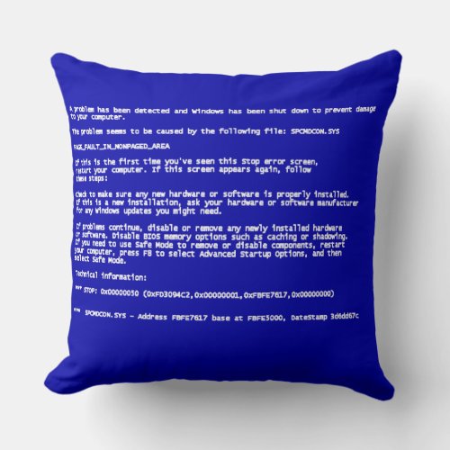 Blue Screen of Death Throw Pillow