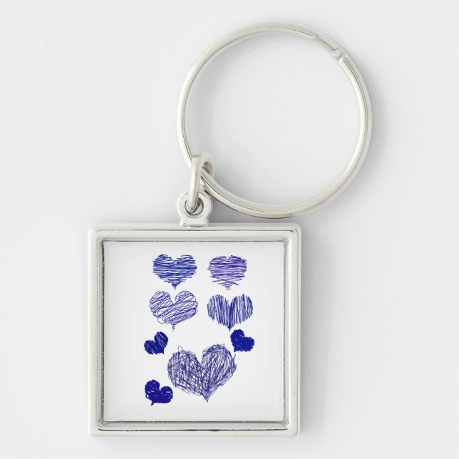 Blue Scribbled Hearts Keychain (Front)
