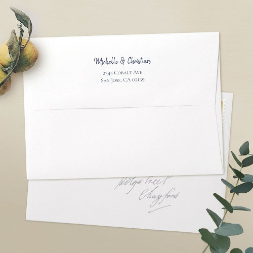 Blue Script 5 x 7 White Return Address Envelope