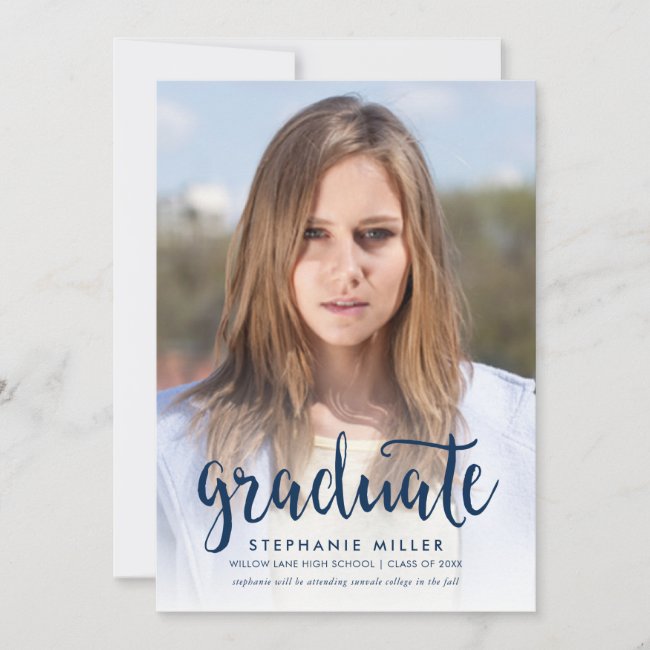 Blue Script and Red Photo Graduation Announcement