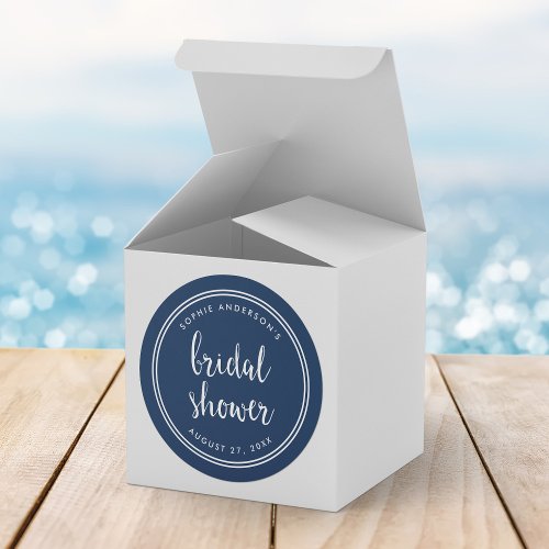 Blue Script and White Stripes Bridal Shower Classic Round Sticker