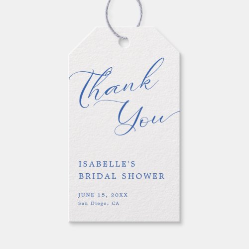Blue Script Bridal Shower Thank You Gift Tags