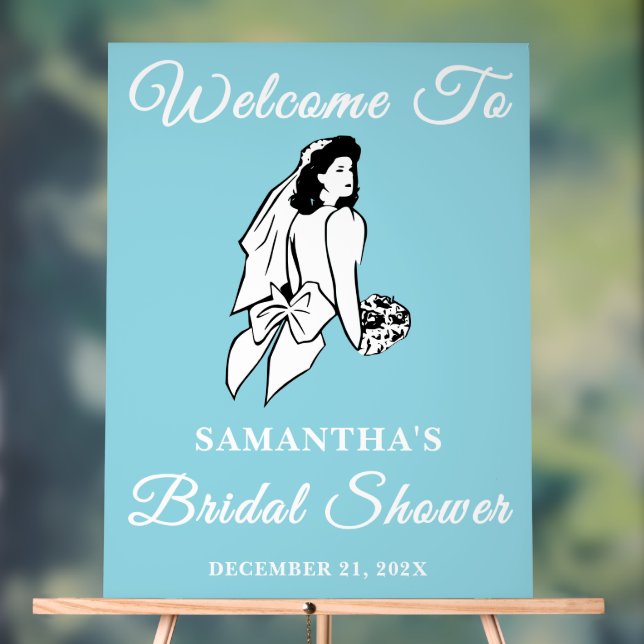 Blue Script Christmas Bridal Shower Welcome Acrylic Sign (Neutral)
