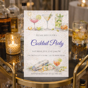 Blue Script Cocktail Night Invitation