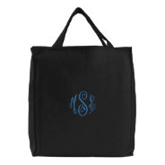 Blue Script Embroidered Monogram Embroidered Tote Bag at Zazzle