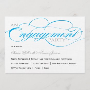 Blue Script Engagement Party Invitation by OrangeOstrichDesigns at Zazzle