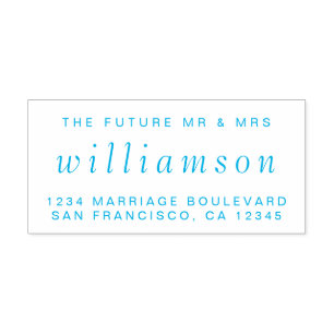 Blue Script Future Mr Mrs Wedding Return Address Self-inking Stamp