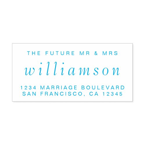 Blue Script Future Mr Mrs Wedding Return Address Self_inking Stamp