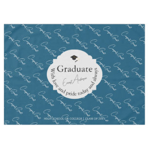 Blue Script Graduate Elegant Modern Graduation Tablecloth