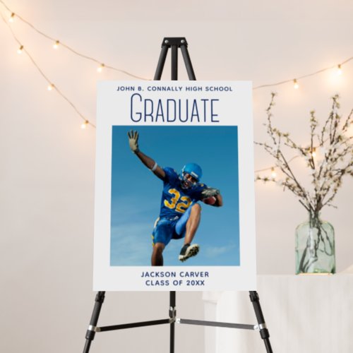 Blue Script Graduate Photo Athlete Graduation Foam Board