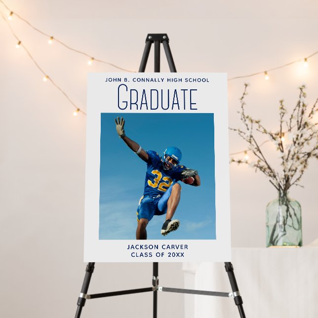 Blue Script Graduate Photo Athlete Graduation Foam Board (In Situ (Stand))