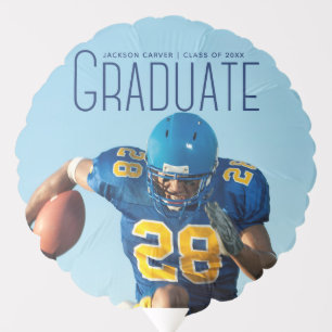 Blue Script Graduate Photo Sporty Graduation Party Balloon