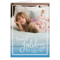 Blue Script Happiest Holidays Holiday Photo Card