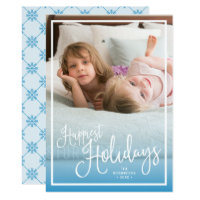 Blue Script Happiest Holidays Holiday Photo Card