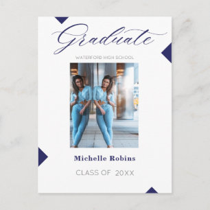 Blue Script High School Senior Grad Announcement Postcard